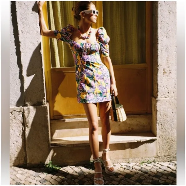 Zara Green‎ Purple Yellow Floral Mini Corset Dress Womens Large Coquette Girl - Image 15
