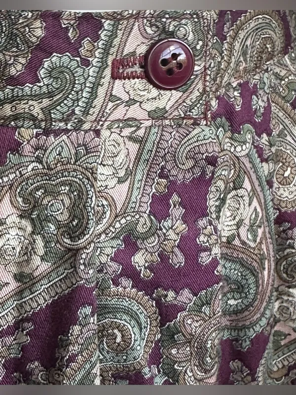 LOMBARDI INC Purple Cream Green Pleated Paisley Pockets Maxi Skirt Sz 14 - Image 8