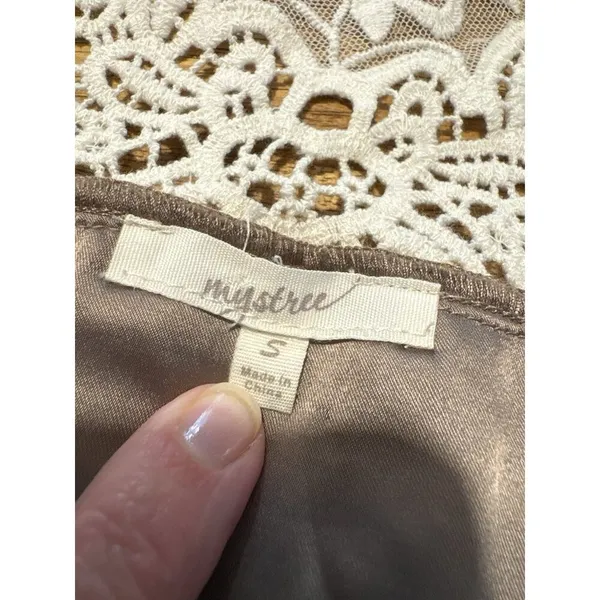 MYSTREE Faux Fur Lace Vest Shrug Brown Cream Boho Hippie Festival Size Small‎ - Image 5