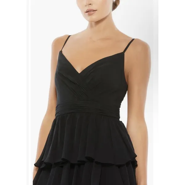 mac duggal dress Sleeveless V Neck Ruffle‎ Skirt Evening Gown Black Size 4 - Image 3