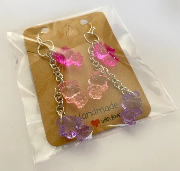 Handmade Kitty Kawaii dangle earrings Y2k NEW 💚 - Image 6