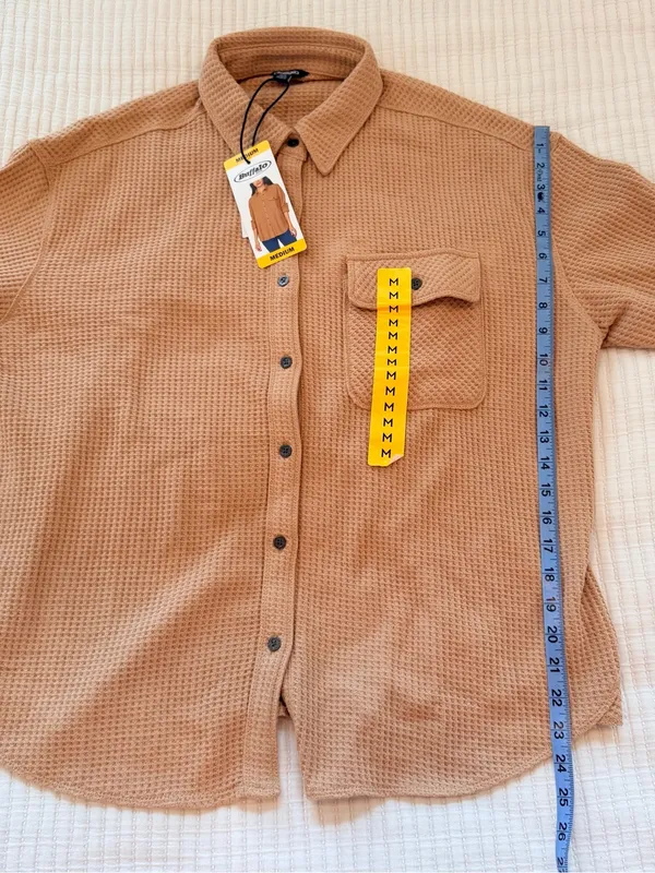 Buffalo Jeans Tan Waffle Knit Button-Down Shirt Jacket NWT Size Medium Womens - Image 11