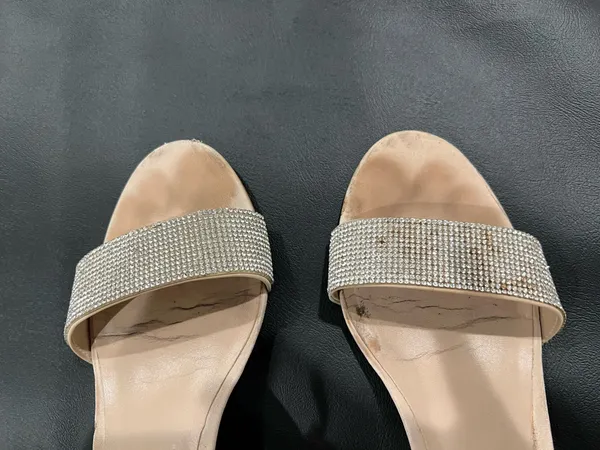 Aldo cream & tan heels with rhinestone strap #glamour #party - Image 6