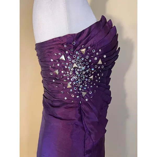 Nox Anabel Purple Pleated Rhinestone Sequin Beaded Strapless Party Mini Dress XS - Image 5