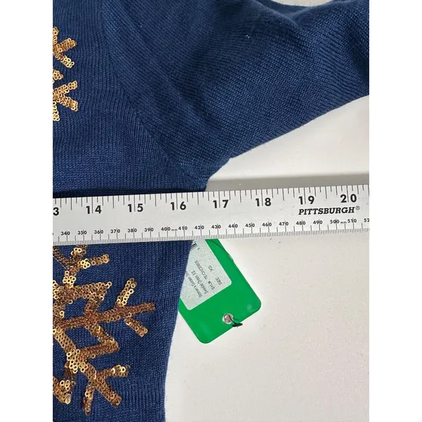Tipsy‎ Elves Blue Mini Sweater Dress With Gold Sequin Snowflakes Size XS NWT - Image 5