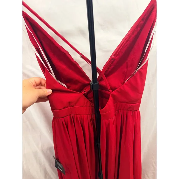 New! Lulu's Ballroom Bliss Red Pleated Deep V Chiffon Long Maxi Dress Sz Large - Image 5