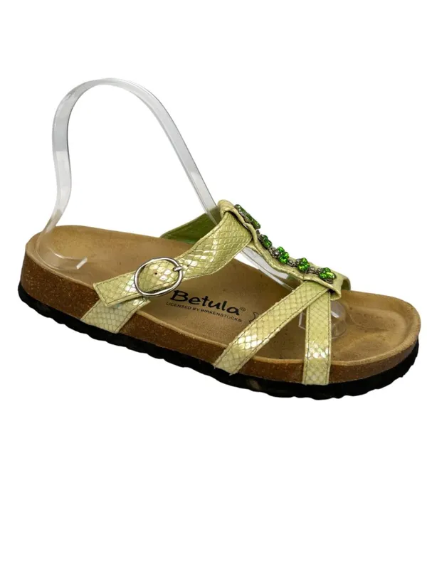 Betula x Birkenstock Iridescent Green Jewel Accents Snake Embossed Strap Size 8 - Image 3