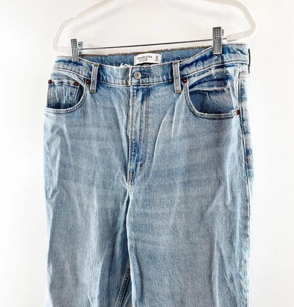 Abercrombie The 90's Straight Leg Ultra High Rise Slit Hem Jeans Blue 32 / 14 L - Image 8