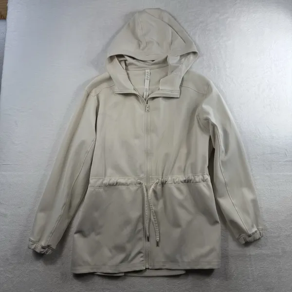 Lululemon Sz 14‎ Softstreme Cinch Waist Jacket Full Zip White Opal Bone Hooded - Image 2