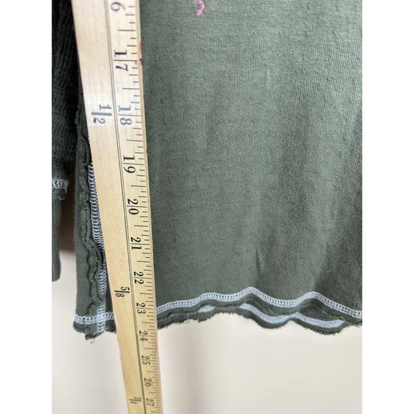 Paparazzi Women's Size M Green Floral Embroidered Top Long Sleeve Stretch Boho - Image 8