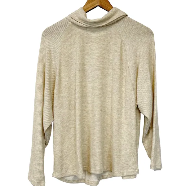 Lush Knit Top Sweater Womens Medium Turtleneck Oatmeal Minimalist Lagenlook Fall - Image 2