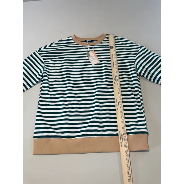 BTFBM Striped Oversized Sweatshirt Top Size M Green Tan New With Tag - Image 2