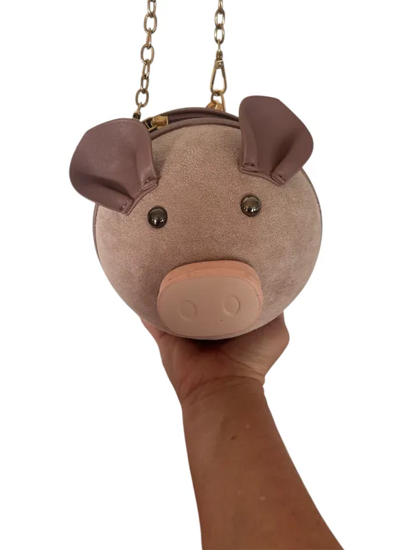 Pink Mauve PU Suede Pig Shoulder Wrist Hand Bag Cosmetic Handbag Purse - Image 2
