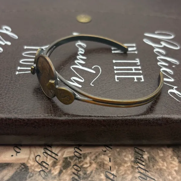Vintage 1973 Penny Bracelet Boho Coin Cuff Americana Adjustable - Image 5