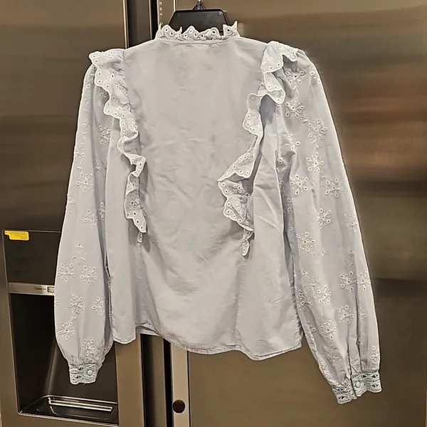 Sézane 💕💕 Irma Shirt ~ Light Blue/Ecru FR 34 = US 2 - Image 13
