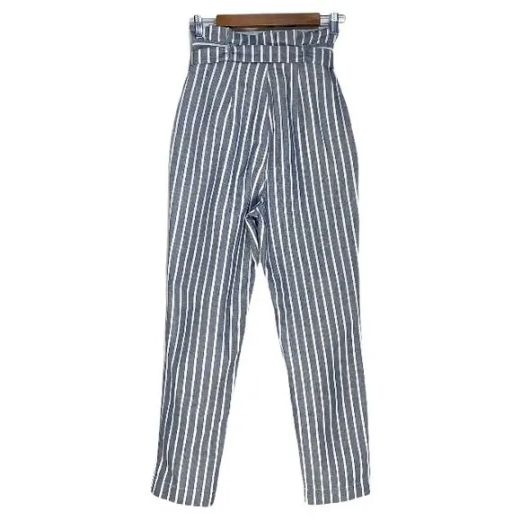 Urban Outfitters Gianna Striped High-Rise Paperbag Pants Linen White/Blue size 0 - Image 5