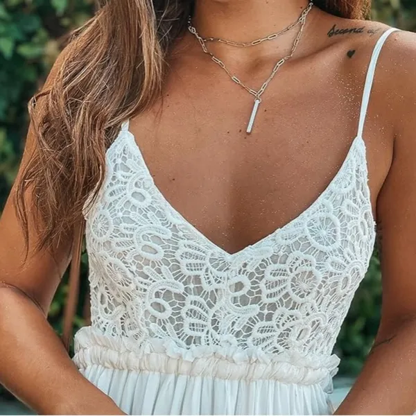 Ladmous Women’s V-Neck Lace Wedding Bridesmaid Evening Maxi Dress Size Medium - Image 3