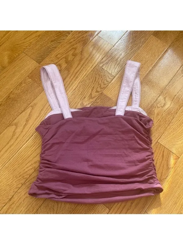 Free People 2 Tone Cropped Tank in Wild Ginger Combo Cotton Sz Medium - Image 6