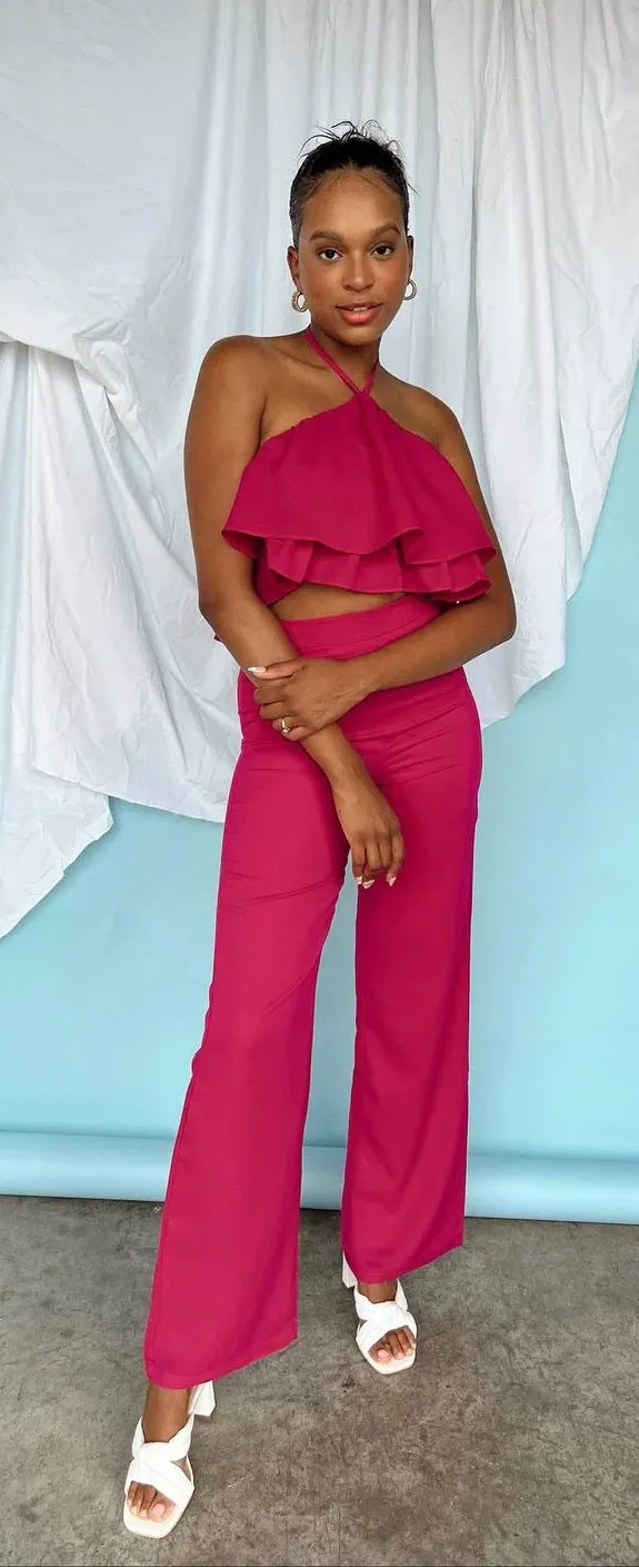 Vestique Fuchsia Halter Top and Pant Set - Image 2