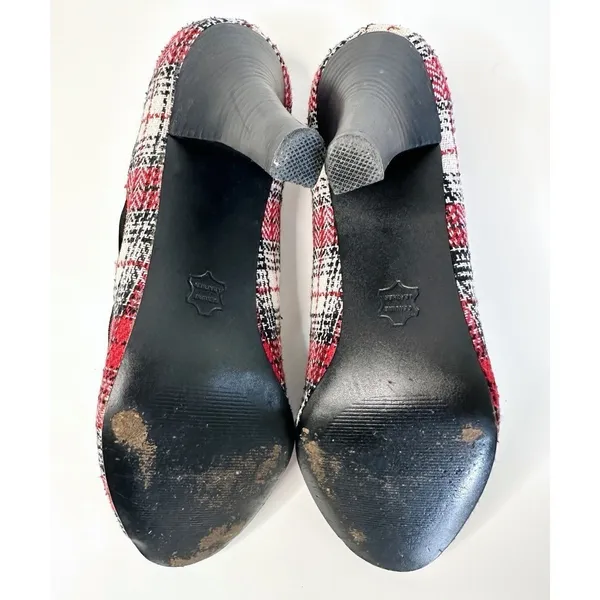 Steve Madden NINNA Plaid Peep Toe Heels Size 9 M Red Tweed Bow‎ Twee Y2K Pin-Up - Image 16