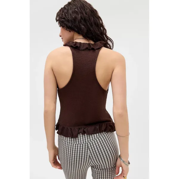Kimchi Blue UO Womens Brown Trim Boho Fairycore Solise Ruffle Knit Tank Top S - Image 2