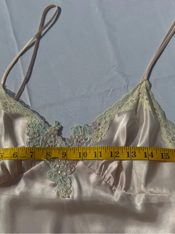 Cinema Etoile Satin Nightgown Robe Set Pink Lace Medium Vintage Style - Image 5