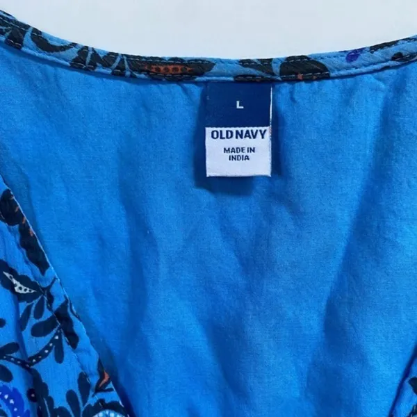 Old Navy Women's Blue Floral Midi Dress Smocked Waist V Neck Casual - L EUC - Image 10