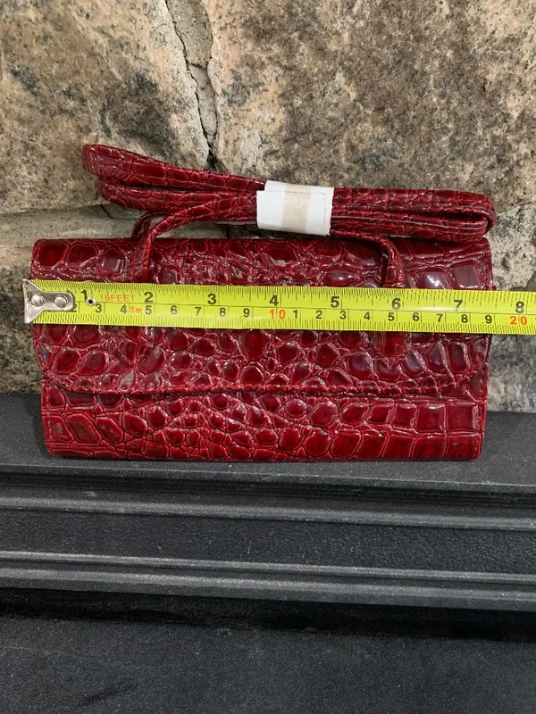 Croc Print Wallet Crossbody Women's Dark Red - Image 5