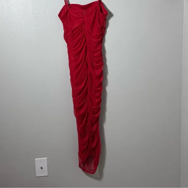 Wild Fable Women Elegant Red Spaghetti‎ Strap Dress Ruched Mesh Dress Sheer M - Image 8