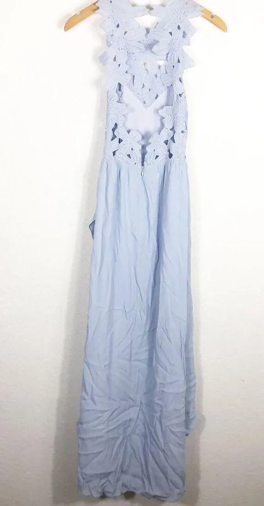 SAYLOR x Free People Melody Madi Maxi Dress Size XS Sky Blue Crochet Hi Low - Image 12
