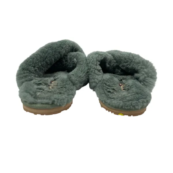 Mou Women's Green Sheepskin Fur Open Toe Crossover Lounge Slide Slipper Sz 7.5 - Image 3