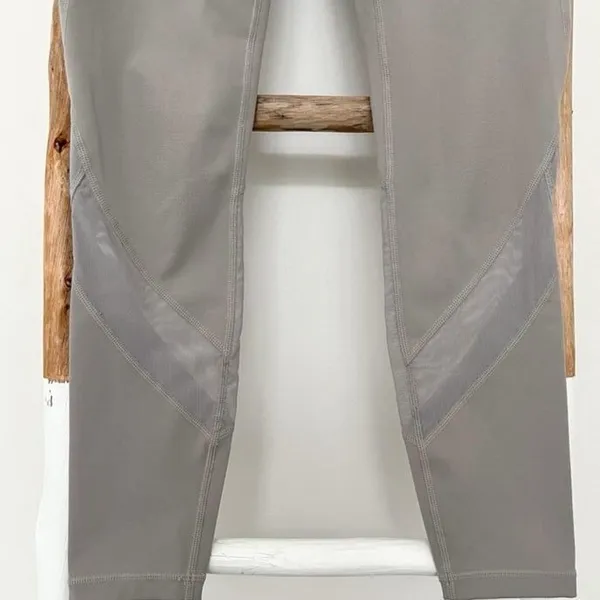 Athleta gray beige tan leggings mesh detail - Image 3