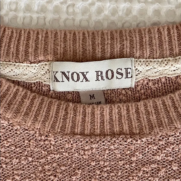 KNOX ROSE Boucle Knit Soft Textured Raglan Sweatshirt Sweater Mauve Pink Size M - Image 9