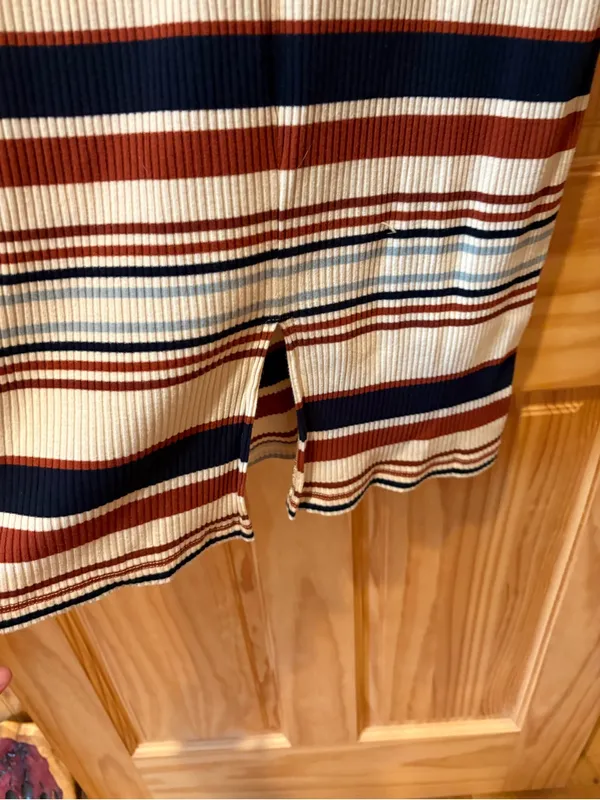 Madewell multi-color striped ribbed midi dress rust navy cream light blue Wmns L - Image 4