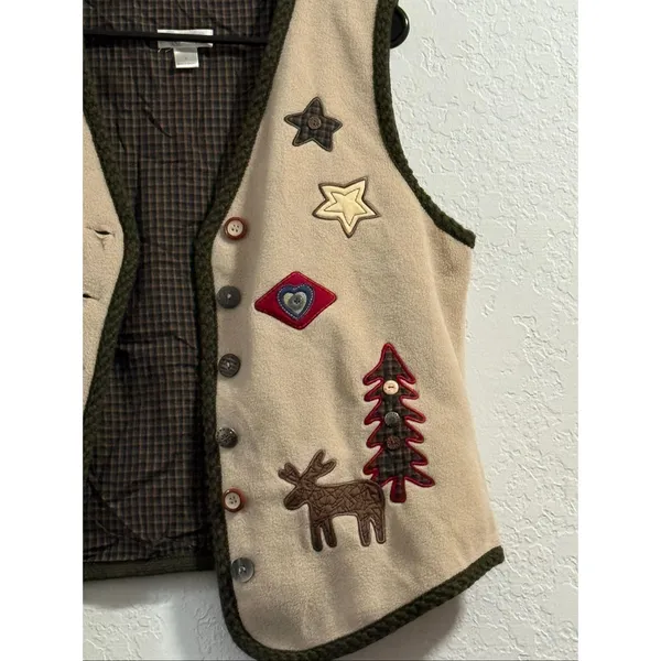 Christopher & Banks Multicolor Embroidered Vest Womens Size L Forest Woods Cabin - Image 2