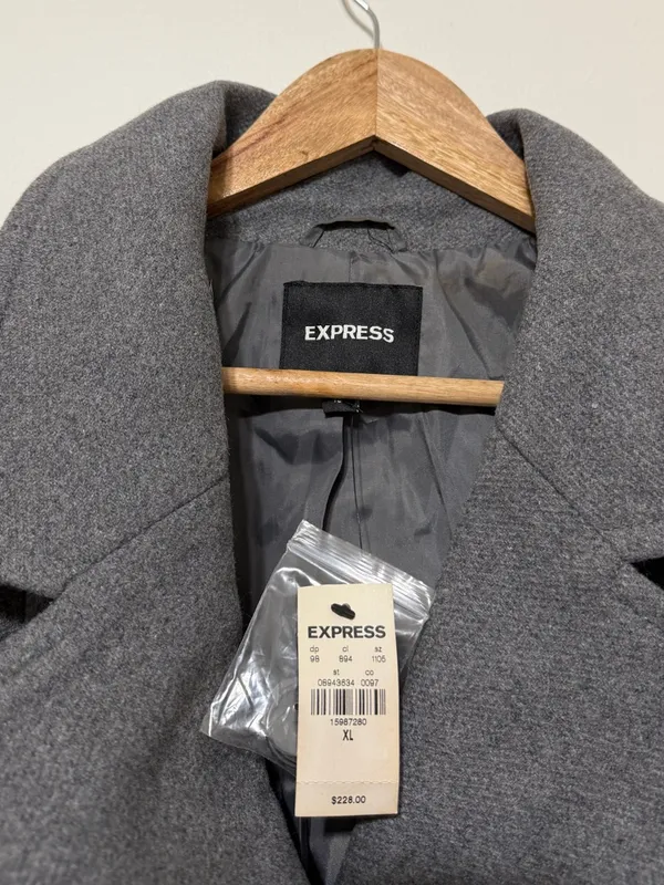 NWT Express Grey Pea Coat Size XL Wool Long Gray Tie NEW Women’s - Image 4
