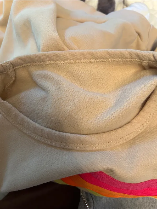 Cutest Light Tan Rainbow Stripe Fitted Crewneck Sweater - Image 5