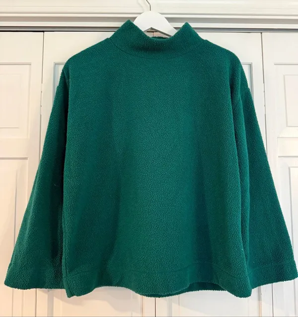 Loft emerald green fleece Sherpa mock neck oversized sweater small - Image 2