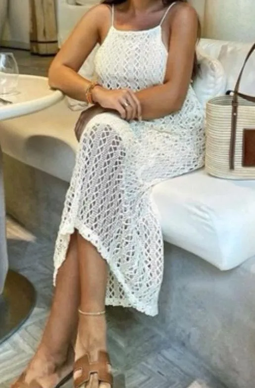 ZARA NWT BLOGGERS FAVORITE super BOHO ECRU BEIGE CROCHETED HALTER Maxi DRESS L - Image 12