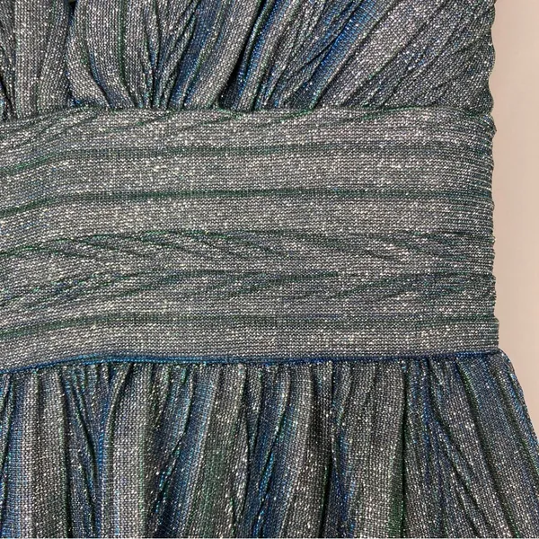 Lulu's Teal Blue Stop The Show Glitter Mini Party Dress V-Neck Womens Large - Image 3