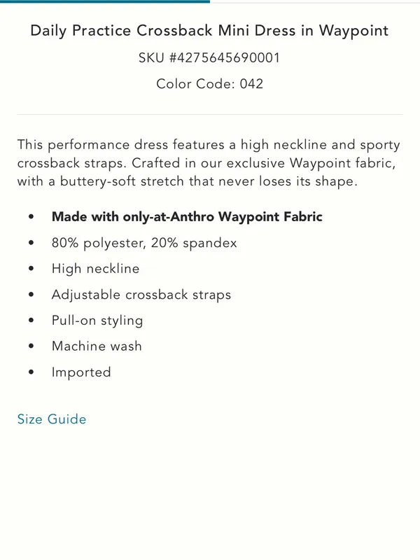 Anthropologie Daily Practice Waypoint Crossback Activewear Tennis Mini Dress XS NWT - Image 4