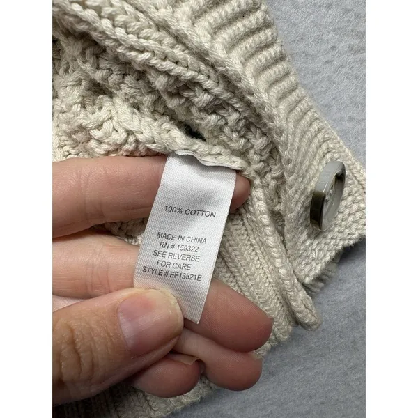 EVEREVE Cable Knit Cardigan XS 100% Cotton V-Neck Sweater Cream Preppy Fisherman - Image 3