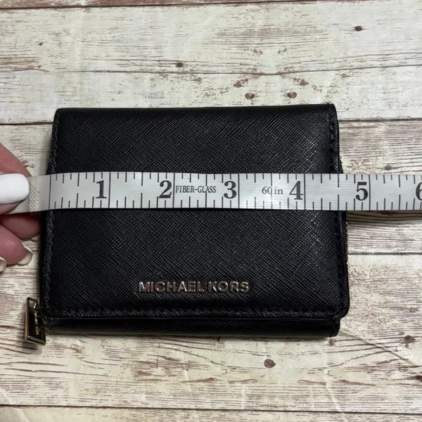 MIchael Kors Jet Set Slim Wallet Saffiano Leather Black MK Gold Hardware - Image 6