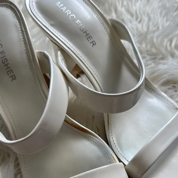 Marc Fisher White Patent Zasha Heel Sandals - Image 6