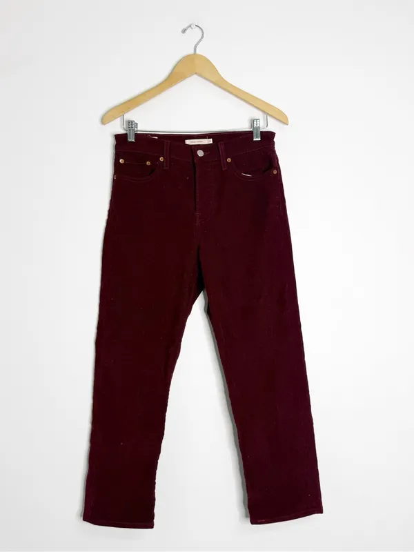 Levi’s Wedgie Straight Corduroy Pants Size 28 Burgundy High Rise - Image 2