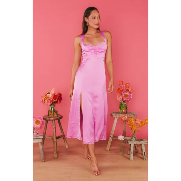 Show Me Your Mumu Mina Midi Dress Purple Pink Luxe Satin M NWT - Image 2