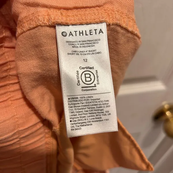 Athleta Cabo Linen Blend Shorts‎ Peach Orange Drawstring Elastic Waist 4" Sz 12 - Image 6
