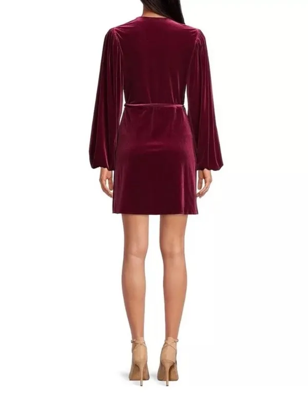 NWT Gianni Bini Leighton Merlot Red Velvet Long‎ Sleeve Wrap Mini Dress - Image 2