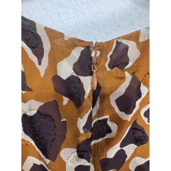 JOA XS‎ Brown Animal Print Midi Dress Women Puff Sleeve Tie Cuff - Image 7