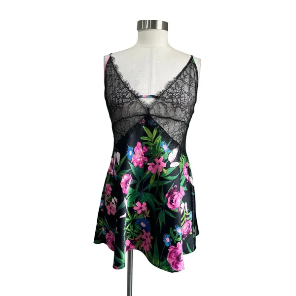 Victoria's‎ Secret Floral Lace Trim Slip Mini Dress Lingerie Size L - Image 2